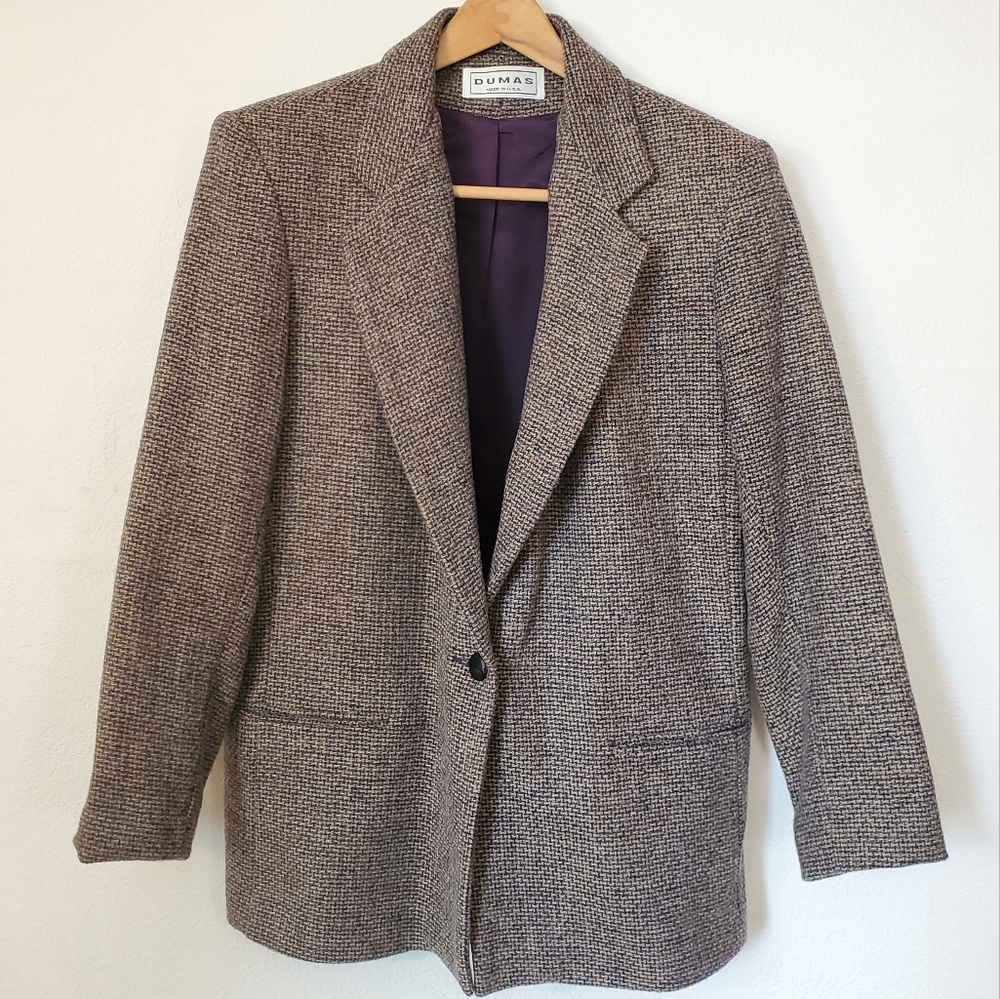 Size 8 Medium Vintage Wool Tweed Dumas Navy & Cream Blazer